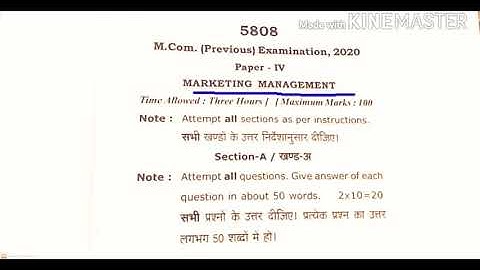 Marketing Management || M.com previous year question papers 2020 || M.com -1