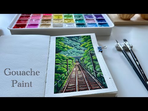 Gouache pallette cleaning / ASMR / Landscape Painting for Beginners ๐ฟ