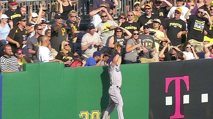 LAD@PIT: Schumaker leaps to rob a three-run homer