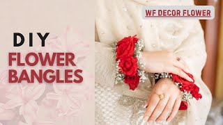 DIY - How To Make Bridal Kangan Gajre Fresh Flowers Jewellery with Red Roses and Baby Breath,Ribbon