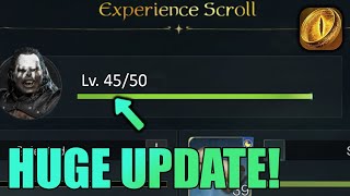 EXP scrolls can be used to level to 45 +Lotr: MORE!  Rise to War