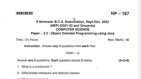 2nd sem BCA object oriented programming using Java, nep bu 2021-22 question paper #bca #2ndsem