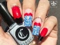 Blue x Red Chevron Flower Stamping Nail Art