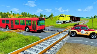 Bus vs Train and Bus Car vs Trains #05 - BeamNG Drive