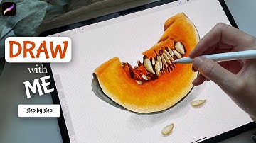 How to draw a Watercolor Pumpkin - Digital Watercolor Brushes - Drawing tutorial by OwlAsya