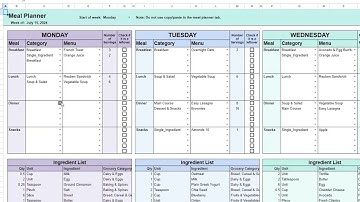 Meal Planner Spreadsheet for Google Sheets & Excel: Simplify Your Weekly Meal Prep!