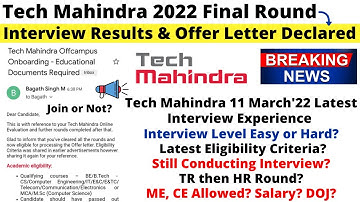 Tech Mahindra Final Round Interview Result Out⚡11 March Interview Experience⚡OL Eligibility Criteria