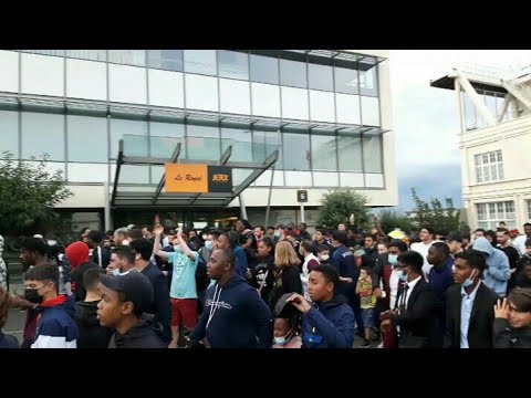 PSG fans gather outside airport waiting for the arrival of Leo Messi