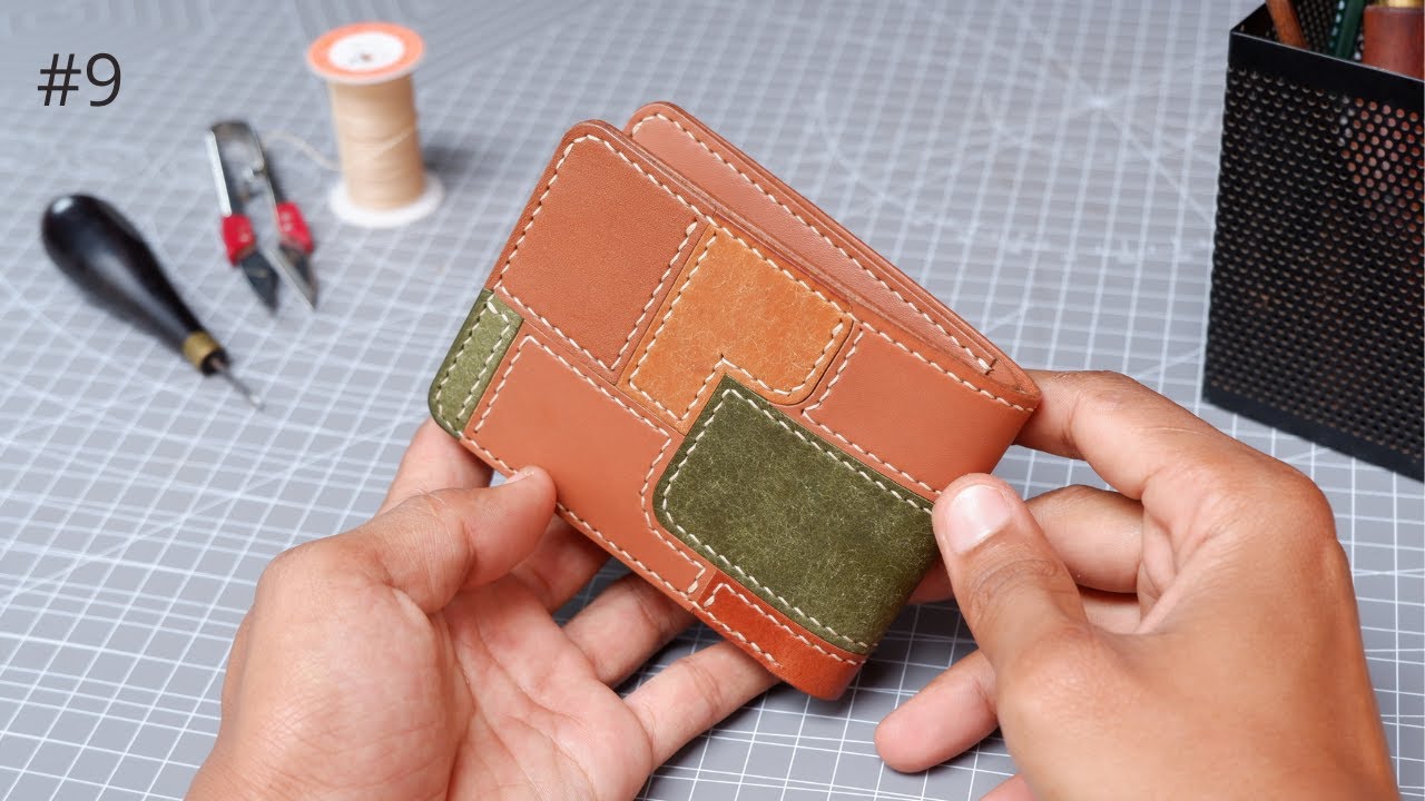 Made From SCRAPS! Patchwork Bifold Wallet - Leather Craft ASMR