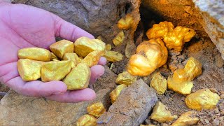 Gold Rush! Million Dollar of Gold Nuggets found at Mountain, Mining Exciting Panning Gold.