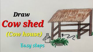 Cow house drawing easy for kids, Cow shed drawing easy for kids, Cow house drawing for EVS,Draw shed
