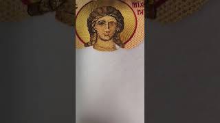 Embroidering the face of Archangel Michael (8 inch round icon)
