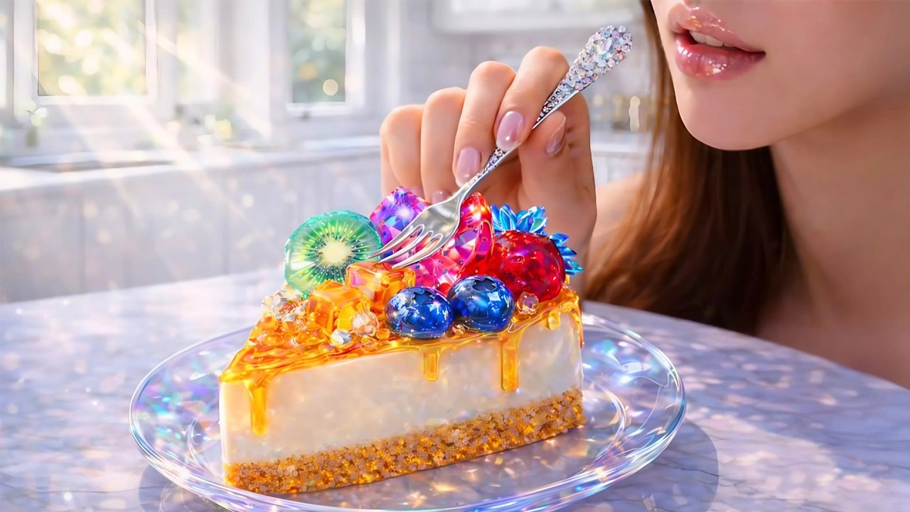 Making TROPICAL FRUIT CHEESECAKE with GLASS Ingredients (Satisfying ASMR) ✨🍰🥝🍓