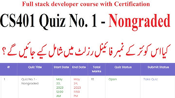 CS401 Quiz NO 1 - Nongraded | CS401 Quiz 1 Solution | Full stack developer course with Certification