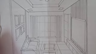 Drawing A living room in One Point Perspective | Timelapse#drawing