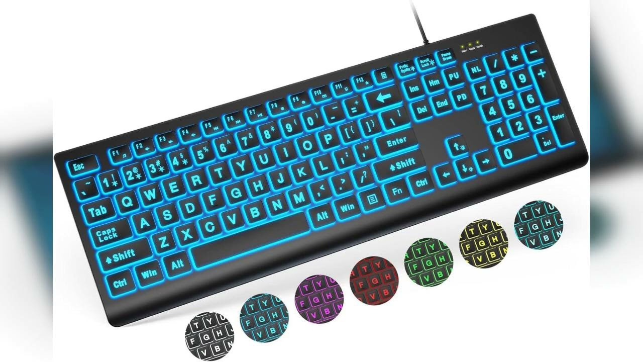 Review: SABLUTE Large Print Backlit Keyboard, Wired USB Lighted Computer Keyboards with 7-Colo...