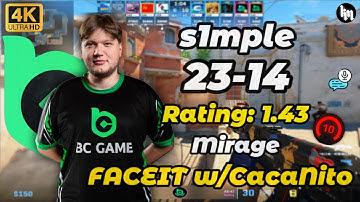 s1mple (23-14) Rating: 1.43 w/CacaNito avg 3663 Elo (Mirage) #cs2 #s1mple
