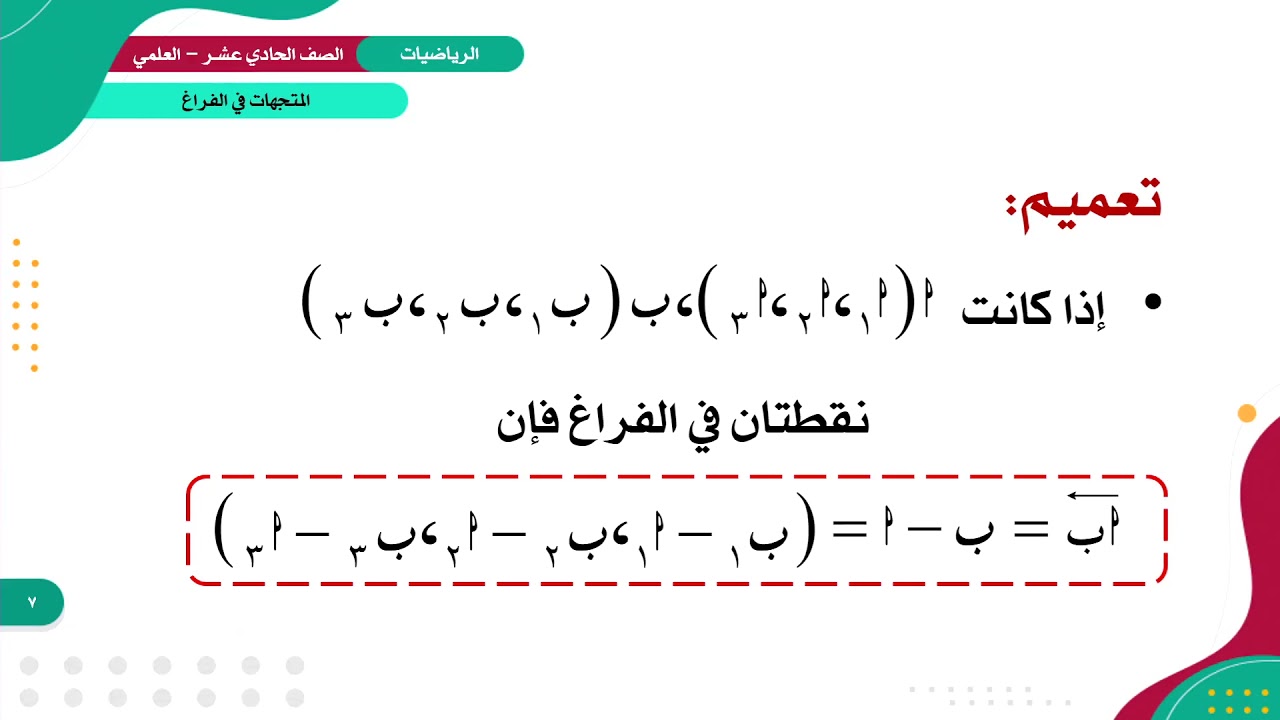 الرياضيات 11 - العلمي - الفصل 1 | المتجهات في الفراغ