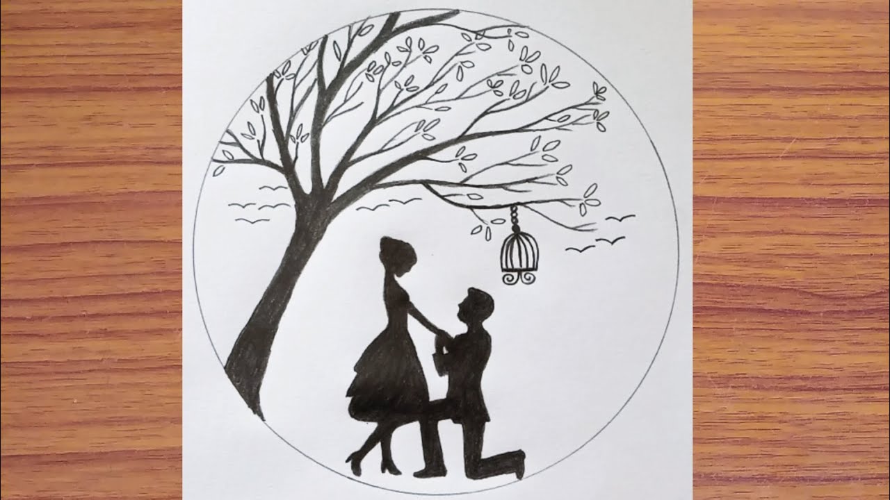 How to draw Romantic couple Scenery inside a girl's face \ Drawing Couple  in Moonlight for beginners 