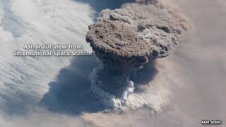 Raikoke Volcano Eruption Seen from Space Station