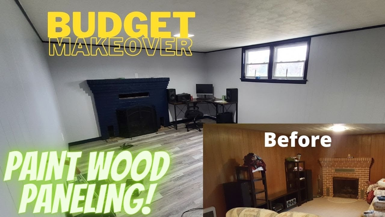 BUDGET WOOD PANELING MAKEOVER basement remodel part 1 YouTube
