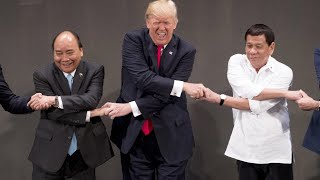 Trump has an awkward handshake with ASEAN leaders