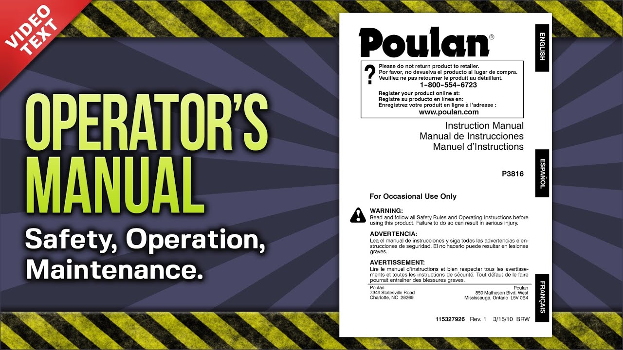Operator's Manual: Poulan Pro P3816 Chain Saw 966557801 (115327926-2010) - YouTube