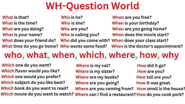 WH Questions in English | 500 Common Questions and Answers examples | What, How, Where, Which, When,