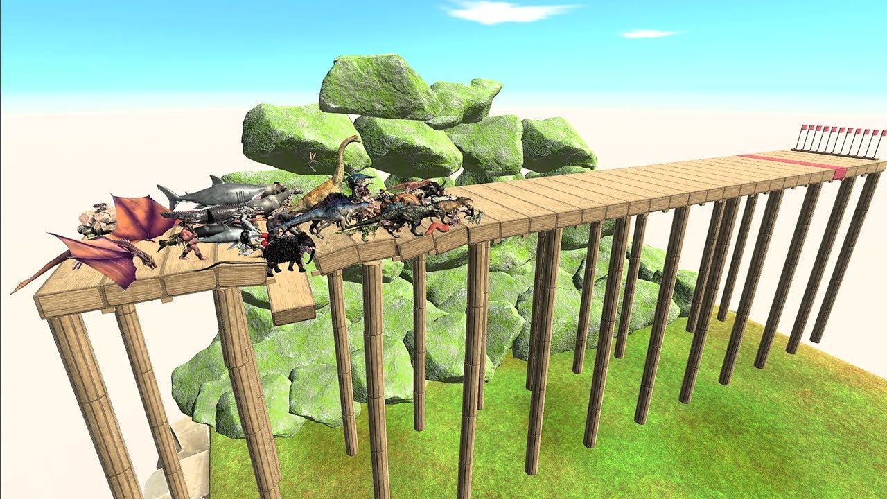 Speed ​​race with all ARBS units. A collapsing wooden bridge! - Animal Revolt Battle Simulator