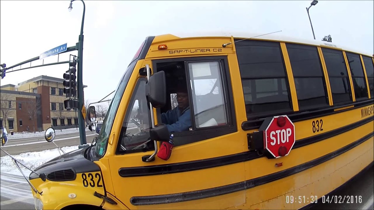 illegal pass + unsignaled pass by minneapolis city school bus