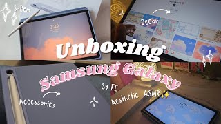 [unboxing📦] Samsung Tab💗 + Decor🌷| Pinterest Aesthetic🌸| ASMR| Features of S9 FE Tab