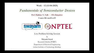 Fundamentals of Semiconductor Devices Week 12 Live Problem Solving Session (13/04/2025)