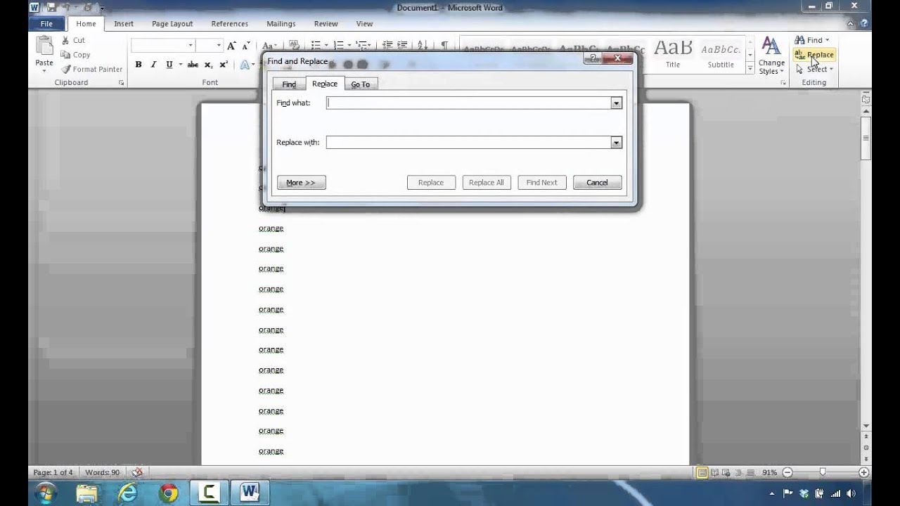 microsoft word find and replace 2007