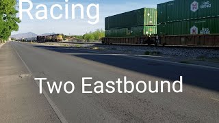 EB Union Pacific 9000 Intermodal Train Races EB Union Pacific 8992 Manifest Train in El Paso, TX