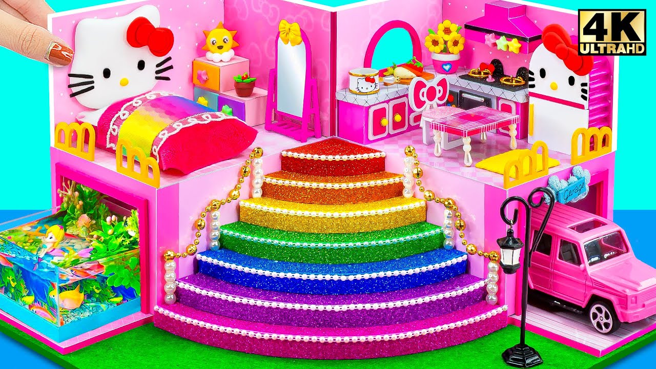Building Hello Kitty Castle House with Pink Bedroom, Kitchen from