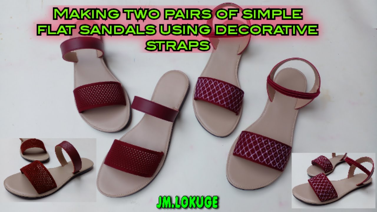 making two pairs of simple flat sandals using decorative straps - YouTube