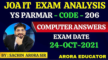 YS Parmar University JOA (IT) Question Paper | 24 Oct. 2021 | Nauni University HP JOA (IT) 206 |