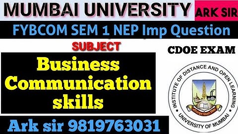 Business Communication Skills |Fybcom sem1 nep| Fybaf sem1|Imp Question| Mumbai University CDOE Exam