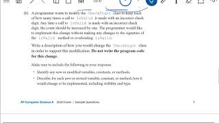 CheckDigit 2020 Exam APCSA Sample Question