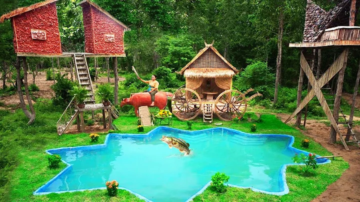 Survival Girl Living Alone Built A Private Luxury Tree House with Other Home and Swimming Pools