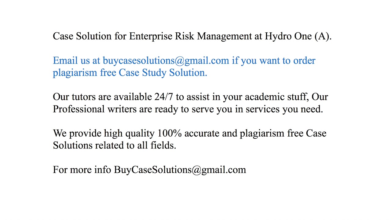 Case Solution Enterprise Risk Management At Hydro One A Youtube