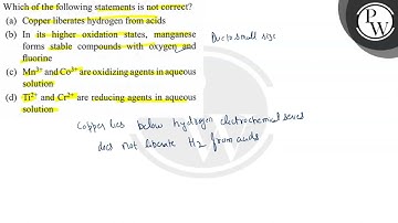 Which of the following statements is not correct? (a) Copper liberates hydrogen from acids (b) In...