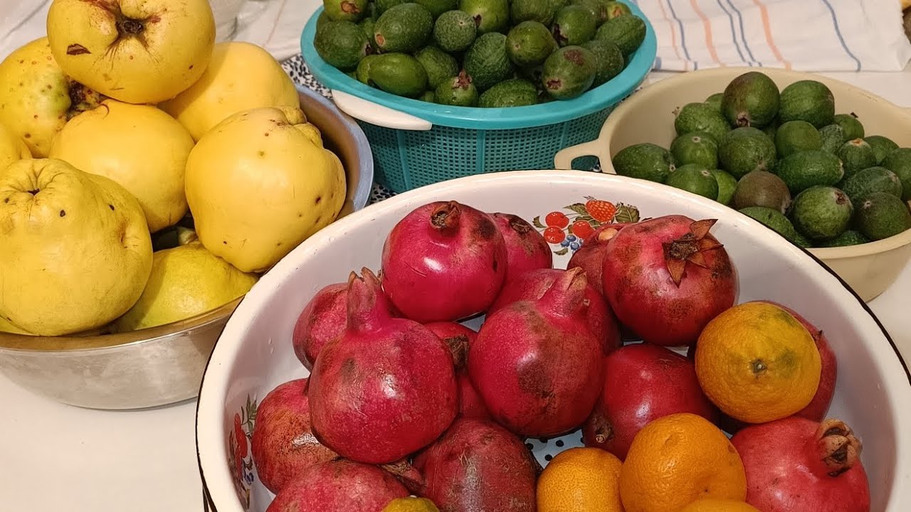 🍁🍁 FEYXOA+MANDARİN,  HEYVA, NAR  kompotu🍁#qışahazırlıq #qıştedarükü 