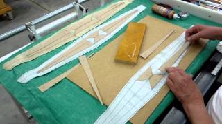 Making the Bellows & Reservoir. Selecting leather, laying out the patterns, marking leather. Making stiffeners and stiffener 