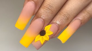 Yellow Ombre w/ 3D Sunflower | Acrylic Nails