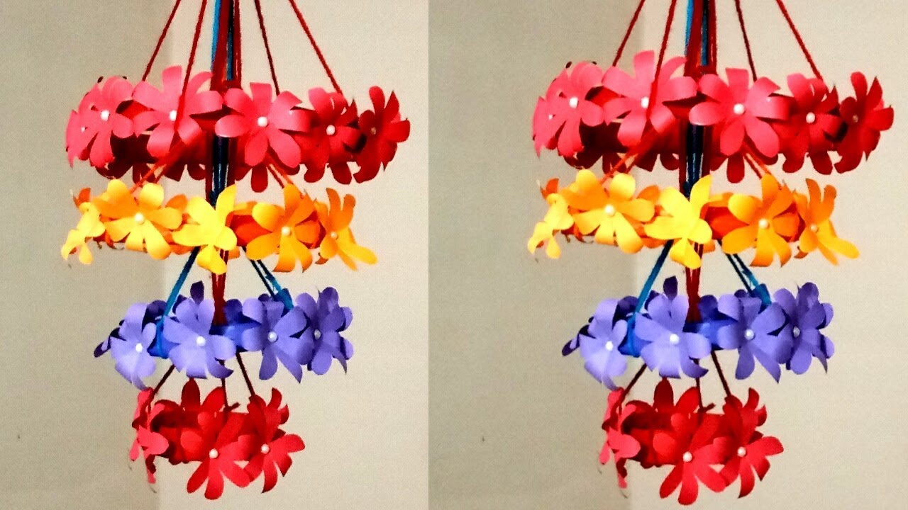 paper flower jhumar / reuse of news paper/ paper chandelier / simple