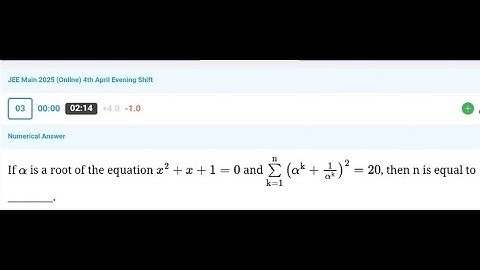 If α is a root of the equation x^2+x+1=0 and  sum k=1 to n (alpha^k+1/(alpha^2))^2=20 then n=