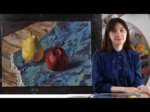 Экспресс-урок по масляной живописи «Натюрморт с яблоком и грушей» | Рисуем яблоко и грушу поэтапно