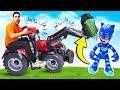 PJ Masks en la granja. Video de coches de juguete en ¡Oh, se dañó!