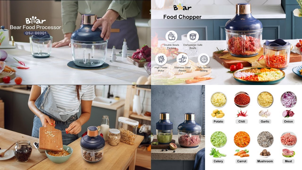 Bear Food Processor, Electric Food Chopper with 2 Glass Bowls (8 Cup+2.5  Cup), 400W Power Grinder 